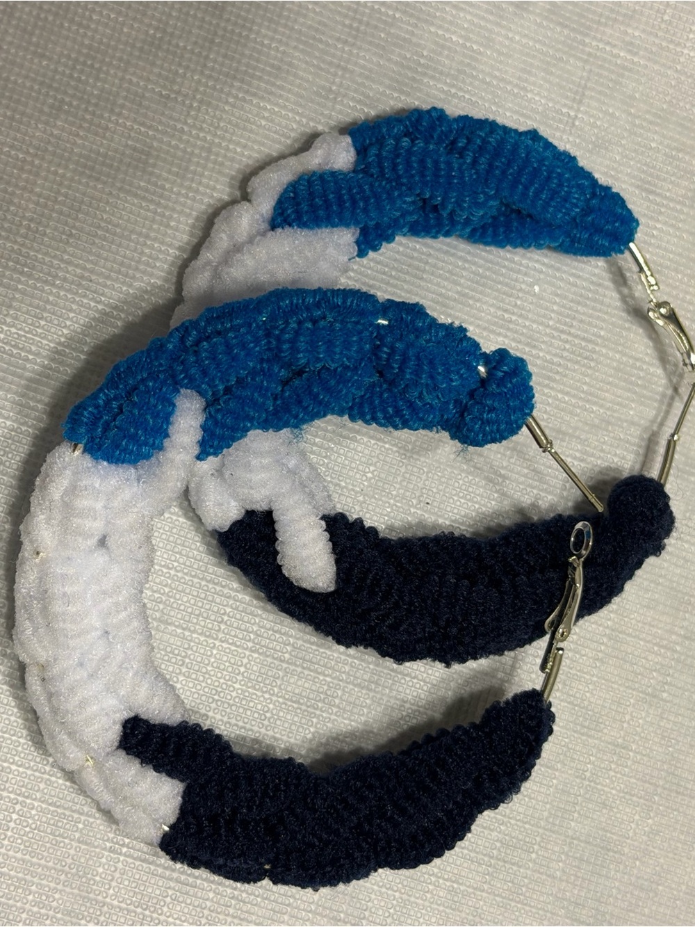 Handwoven Blue, White & Navy Hoop Earrings - Women Jewelry
